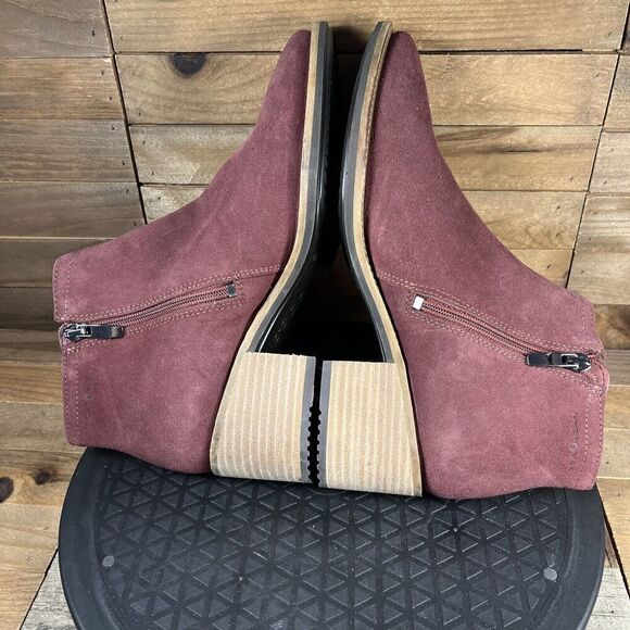 Ecco Shape Sartorelle Shoe Womens Sz 6.5 Red Suede Zip Stacked Heel Ankle Bootie - Picture 8 of 10